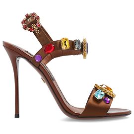 Sandali con tacco in seta marrone Dolce & Gabbana Marrone