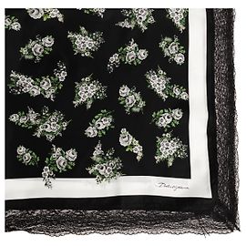 Dolce & Gabbana Seidenschal mit Spitze und Blumenmuster Schwarz