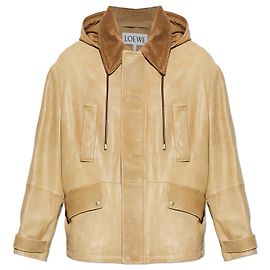 Loewe Veste en cuir avec capuche Marron Beige