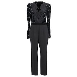Self portrait Self-Portrait V-Ausschnitt Jumpsuit aus schwarzem Polyester Schwarz