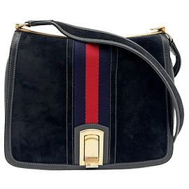 Borsa a tracolla Gucci Sherry Line in camoscio Rosso Blu navy