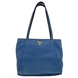 Saco Tote de Ombro Prada Vitello Phoenix Blue Azul