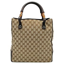 Bolso Tote Gucci Bamboo GG Canvas Castaño Beige