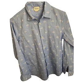 Camisa Gucci de algodón con abejas y estrellas azul claro Azul