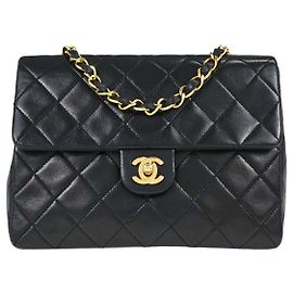 Chanel Vintage Square Classic Single Flap Quilted Lambskin Mini Noir