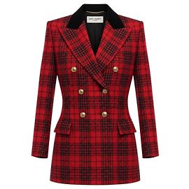 Autre Marque Saint Laurent Blazer a Quadri Rosso in Lana e Seta Nero Rosso