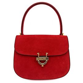 Céline Celine Horseshoe Handbag in Red Suede Leather Red