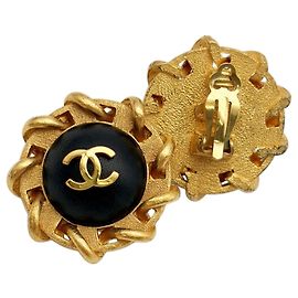 Brincos de pressão Chanel Coco Mark Preto Dourado