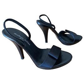 Stéphane Kelian Stéphane Kélian Black Satin and Leather Stiletto Sandals Black