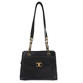 Chanel Vintage Tote aus gestepptem Leder mit Fronttasche Medium Schwarz