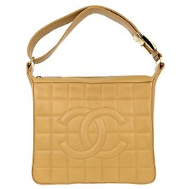 Chanel Chocolate Bar CC Quilted Leather North South Beige