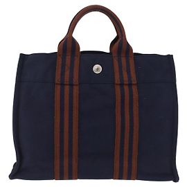 Hermès Hermes Fourre Tout Toile PM Marineblau