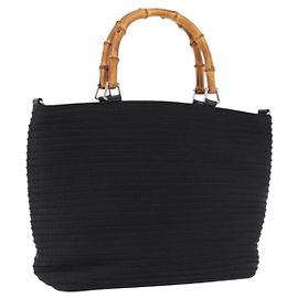 Gucci Vintage Canvas com alça de bambu Preto