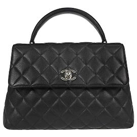 Chanel Vintage Classic Top Handle Flap Quilted Caviar Medium Nero