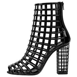 Autre Marque Saint Laurent Lackleder Stiefeletten Schwarz Gitter-Design Schwarz