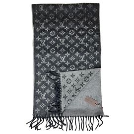 Louis Vuitton Écharpe Monogramme Laine Cachemire Gris Gris Gris anthracite
