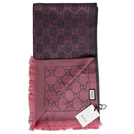 Sciarpa Gucci GG Supreme in lana rosa e grigia Rosa Grigio
