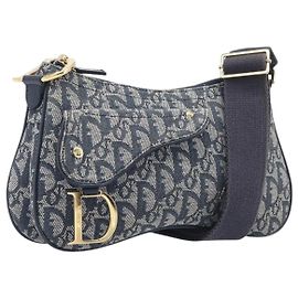 Christian Dior Saddle Messenger Oblique Canvas Navy blue