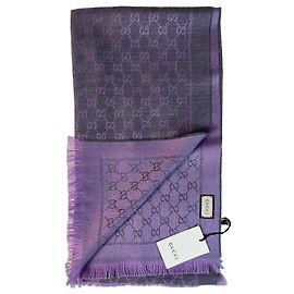 Sciarpa Gucci GG Supreme in lana viola e grigia Grigio Porpora