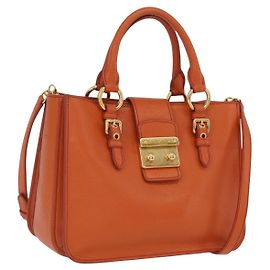 Miu Miu Front Pocket Convertible Satchel Leather Medium Orange