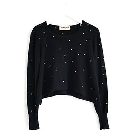 Sonia Rykiel Kristall-gepunkteter Kurzpullover aus Wolle Schwarz