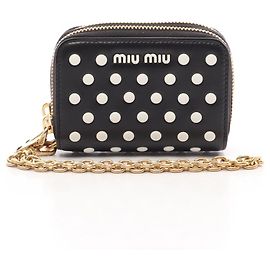 Miu Miu Kartenetui aus Leder mit Polka Dots Schwarz Weiß