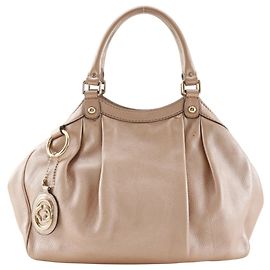 Gucci Sukey Handbag Beige Metallic Leather Golden Other