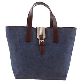 Borsa Tote Burberry in denim Bordò Blu navy