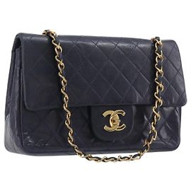 Chanel Timeless - Classic Double Flap Quilted Lambskin Small Azul marinho