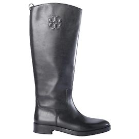 Stivali alti in pelle con logo ricamato Tory Burch Nero '10s Nero Altro