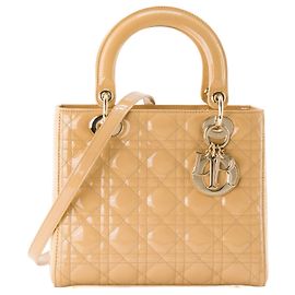 DIOR - Bolso de mano Lady Dior Medium en piel cannage charol amarillo Amarillo