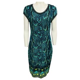 Roberto Cavalli tailliertes Strick-Midikleid mit Schlangenprint in Grün / Schwarz Multicolor Grün