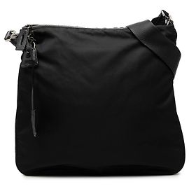 Bolsa de ombro Prada Tessuto preta com fecho de correr Preto