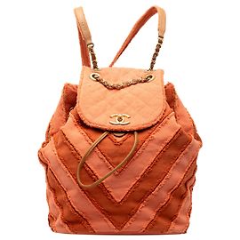 Sac à dos Chanel Paris Cuba Chevron Canvas Twist Drawstring Orange Orange
