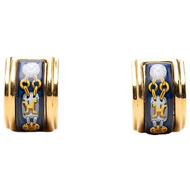 Boucles d'oreilles clips Hermès en émail cloisonné plaqué or Gold Doré