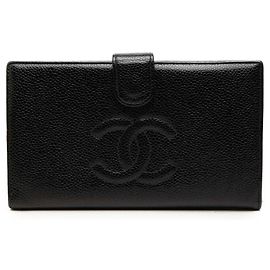 Black Chanel CC Caviar Bifold French Long Wallet Black