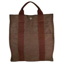 Hermès Mochila Hermes Herline Ad MM Brown Canvas Castaño