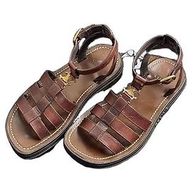Céline Celine Triomphe Brown Leather Lug Sole Sandals Brown