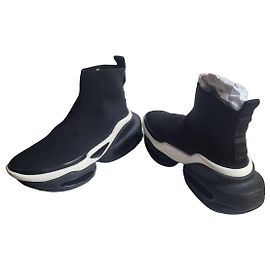 Balmain B-Bold Sapatilhas Altas em Malha - Preto/Branco Preto