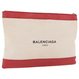 Balenciaga Navy Zip Canvas and Leather Large Bege