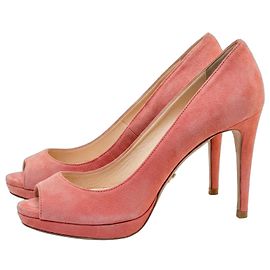 Prada Escarpins Peep-Toe à plateforme en daim rose Rose