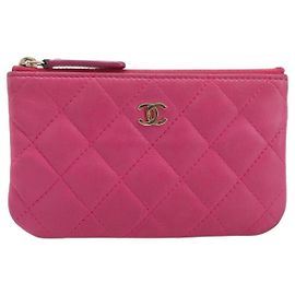 Chanel CC Münzbeutel mit Reißverschluss aus gestepptem Lammleder Small Pink