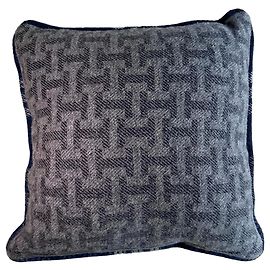 Hermès H-Pattern Reversible Wool Cushion Blue Grey