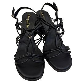 Christian Dior D-Sand Sandali con tacco in pelle nera Nero