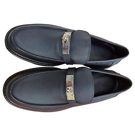 Hermès Icône Black Leather Loafers with Kelly Closure Black