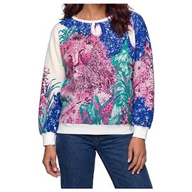 Salvatore Ferragamo Sweatshirt em seda com estampado floral e leão Rosa Branco Azul