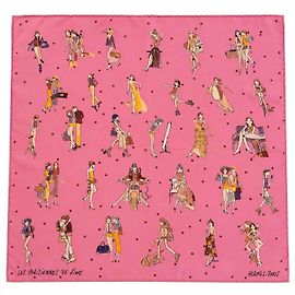 Hermès Lenço de seda Les Parisiennes de Kiraz Marrom Rosa Laranja