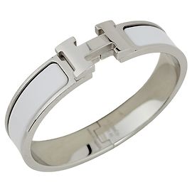 Brazalete Hermès Click H en Plata y Blanco Plata Blanco