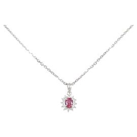 Autre Marque Collier Pt900 Rubis et Diamants Rouge