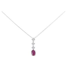 Autre Marque Au750 White Gold Ruby Diamond Necklace Red